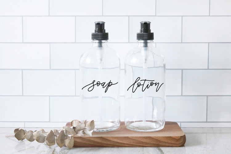 SOAP + LOTION | calligraphy clear soap dispenser set