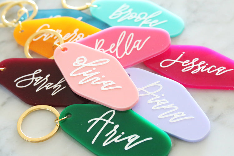 colorful motel keychain | custom calligraphy name