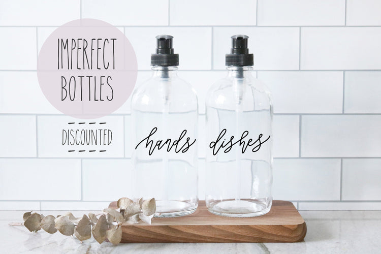 IMPERFECT SOAP DISPENSERS discounted | calligraphy clear or amber