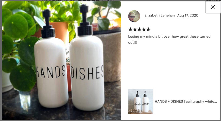 HANDS + DISHES | calligraphy white soap dispenser set 16oz