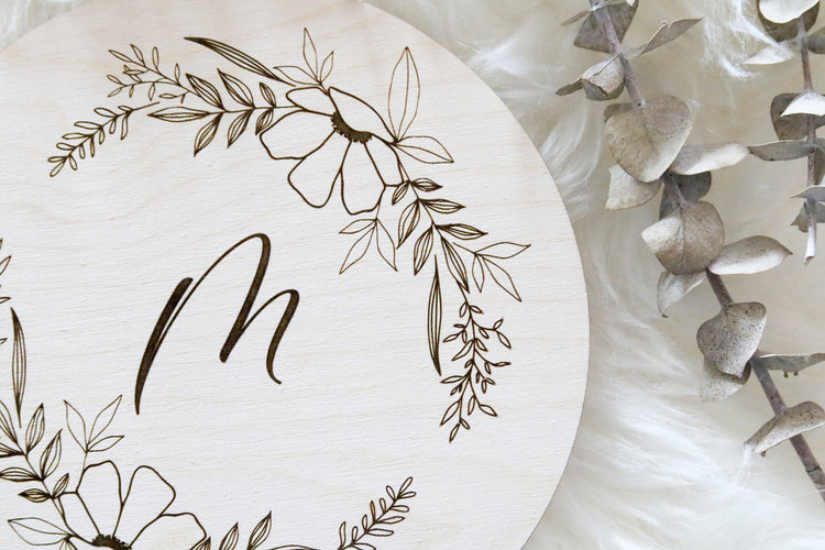 floral calligraphy baby letter wood sign