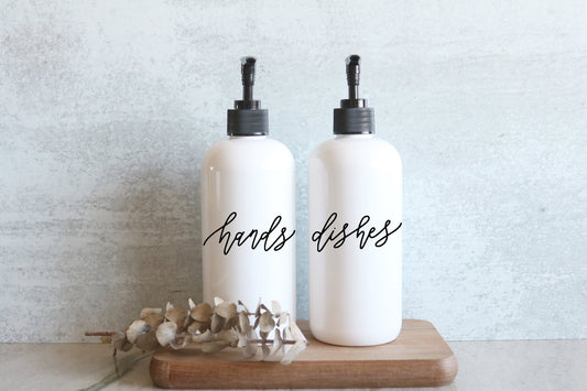 HANDS + DISHES | calligraphy white soap dispenser set 16oz