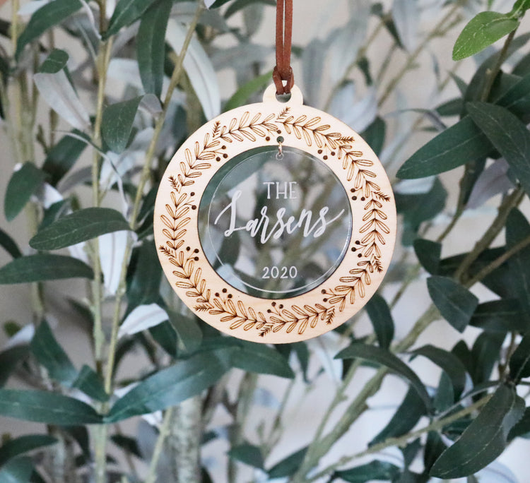 custom christmas wreath wood + acrylic ornament