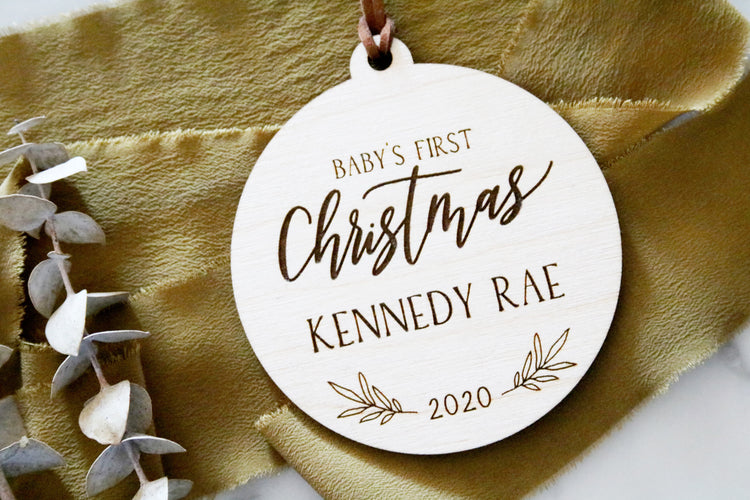 custom baby's first christmas wood ornament