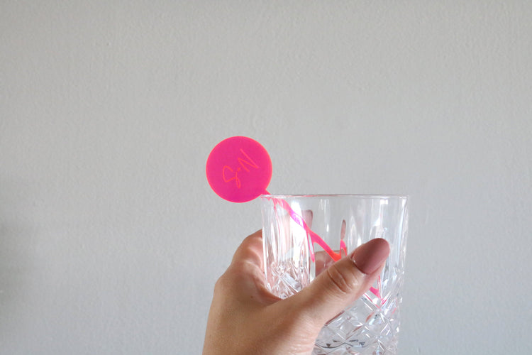 custom wedding drink stir sticks | clear or fluorescent pink