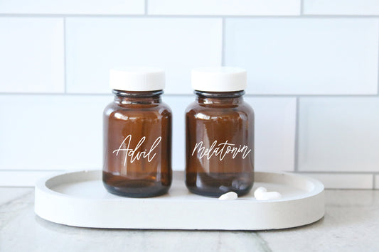 custom calligraphy amber glass pill bottle | MINI