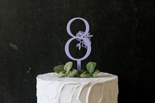 single number floral acrylic cake topper | CHOOSE YOUR NUMBER + COLOR