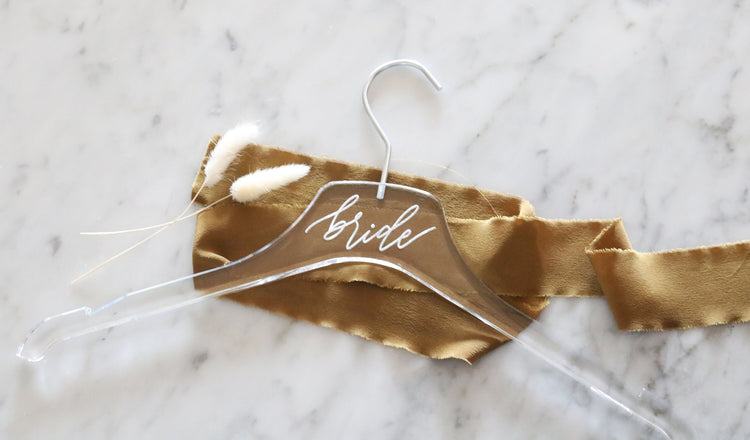 custom engraved calligraphy acrylic wedding hanger | GOLD or SILVER hook