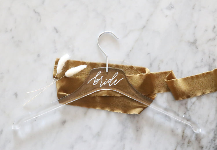 custom engraved calligraphy acrylic wedding hanger | GOLD or SILVER hook