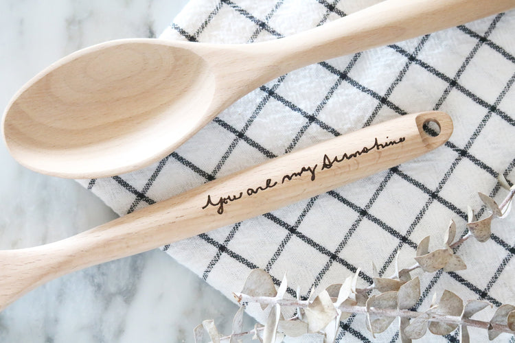 custom engraved wood kitchen spoon | real handwriting