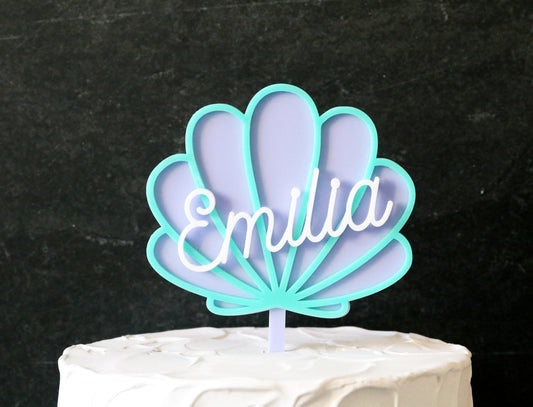 custom mermaid clam shell acrylic cake topper