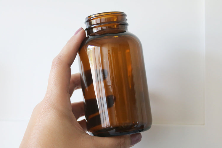 custom calligraphy LARGE amber glass pill bottle