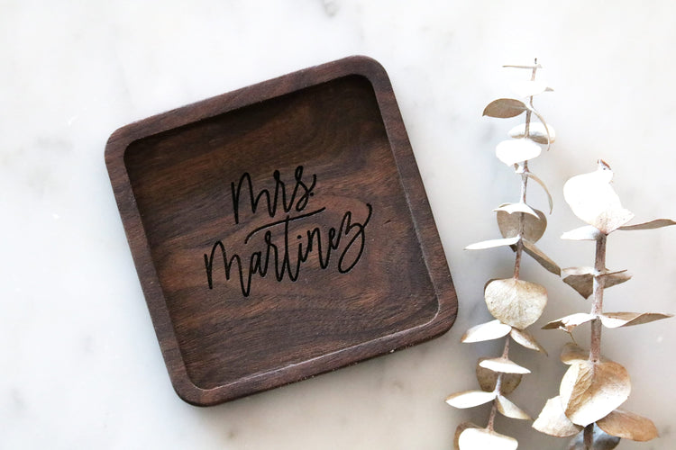 custom calligraphy wood jewelry trinket dish