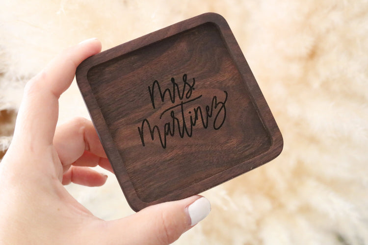 custom calligraphy wood jewelry trinket dish