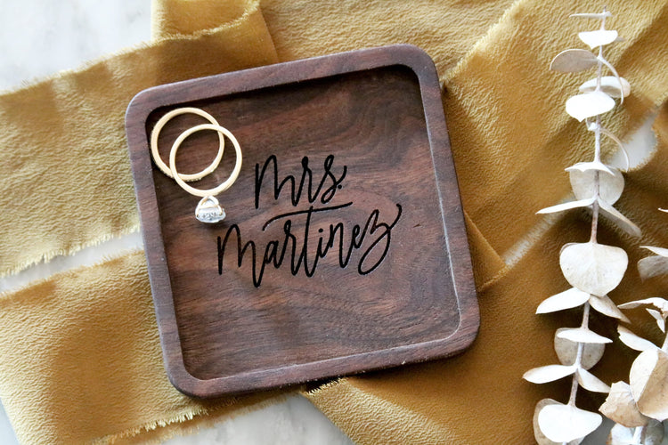 custom calligraphy wood jewelry trinket dish