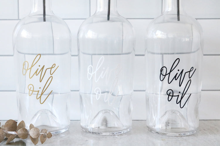 custom calligraphy clear olive oil bottle | choose your lettering