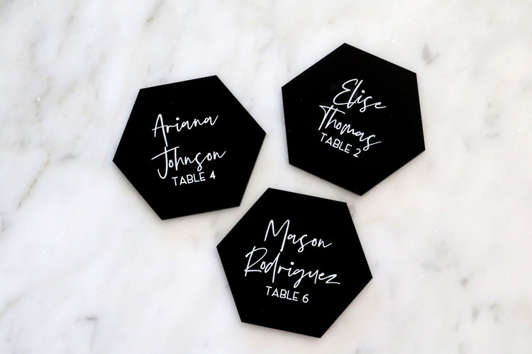 custom acrylic hexagon escort cards | place cards