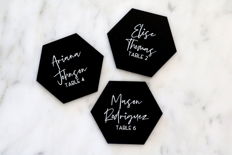 custom acrylic hexagon escort cards | place cards