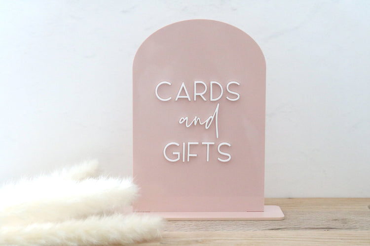 acrylic arch cards and gifts sign | acrylic wedding sign | wedding decor | arched | wedding reception | acrylic | gift table | card table