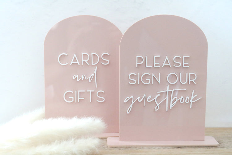 acrylic arch cards and gifts sign | acrylic wedding sign | wedding decor | arched | wedding reception | acrylic | gift table | card table