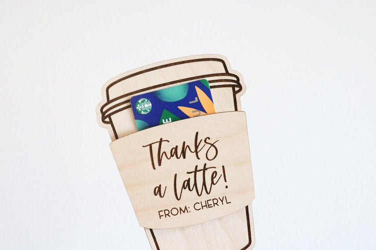 wood latte coffee cup gift card holder | CHOOSE YOUR DESIGN