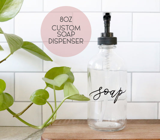 8oz custom calligraphy clear soap dispenser