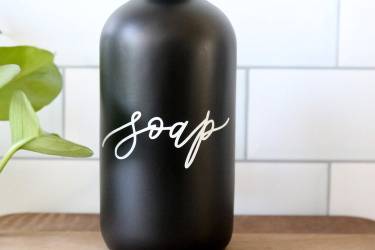 8oz custom calligraphy black soap dispenser