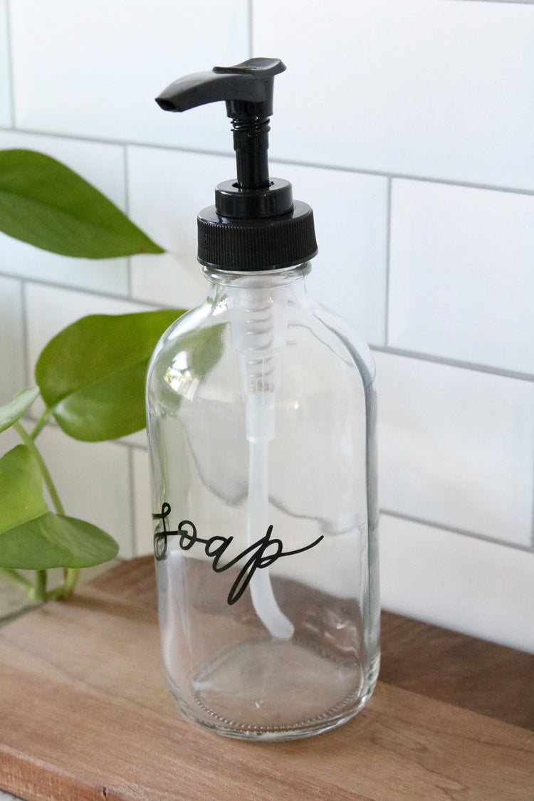 8oz custom calligraphy clear soap dispenser