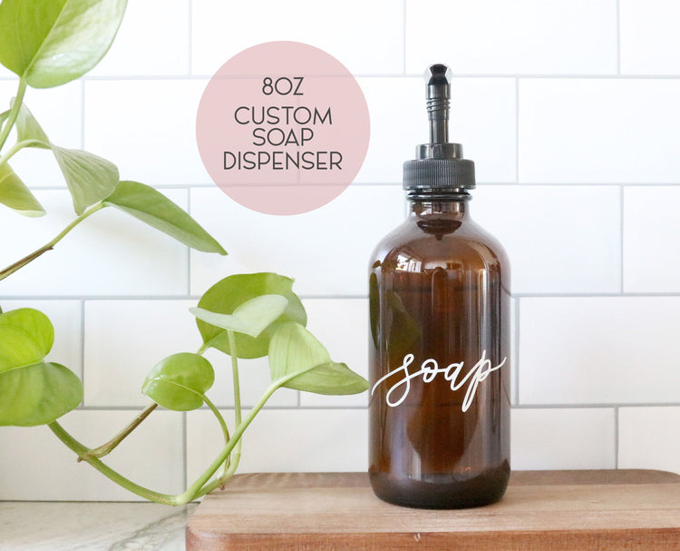 8oz custom calligraphy amber soap dispenser