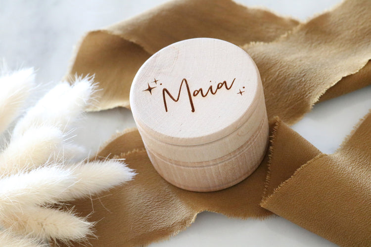 custom name round wood jewelry trinket box | personalized