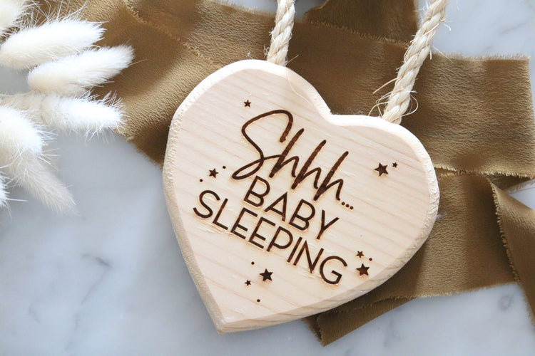 shhh baby sleeping wood door hanger sign