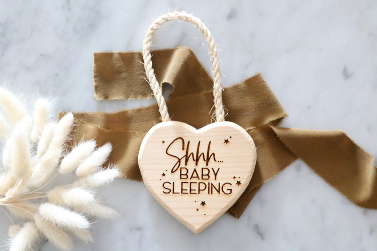shhh baby sleeping wood door hanger sign
