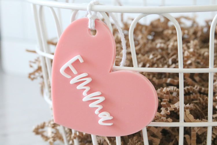 custom heart acrylic basket name tag