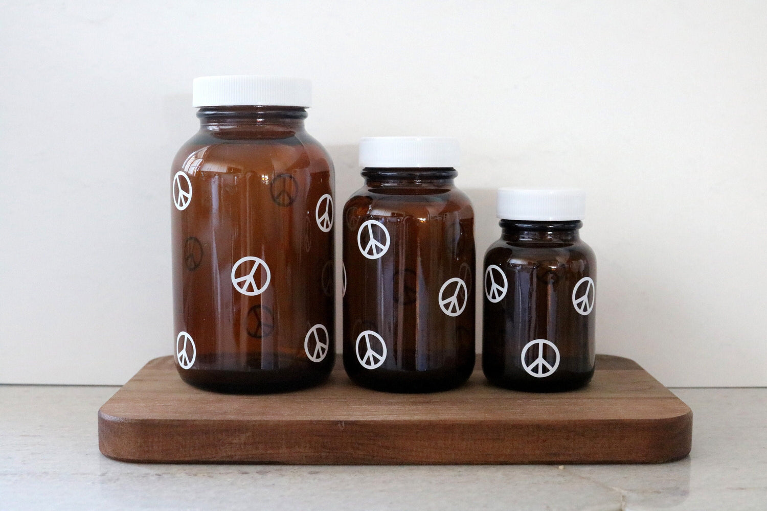 peace sign amber glass pill bottle | CHOOSE YOUR SIZE