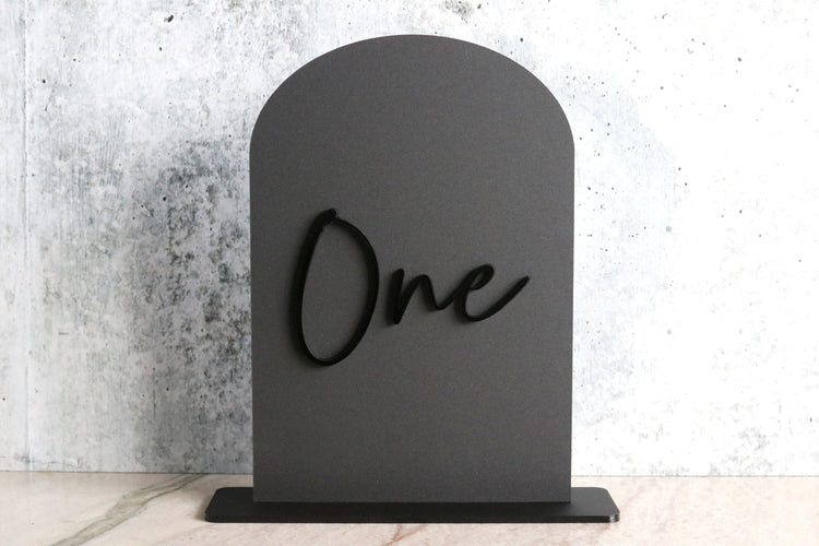 acrylic arch table number signs | matte black