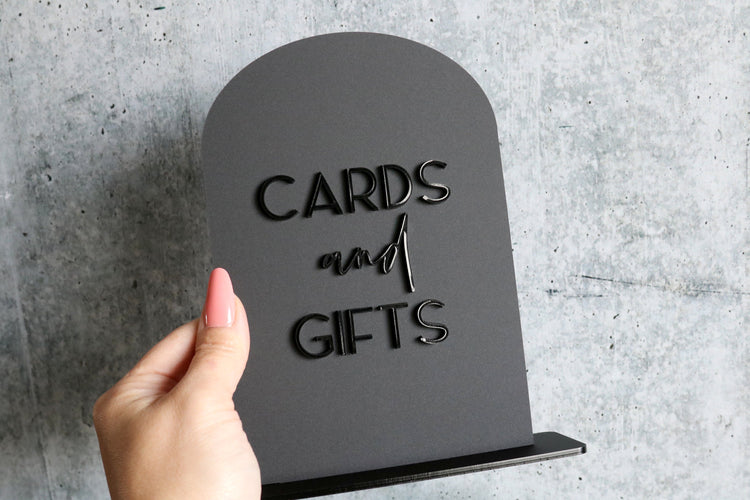 acrylic arch cards and gifts sign | matte black