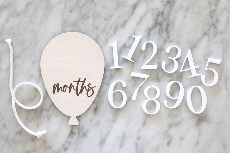 wood balloon baby age monthly milestone sign