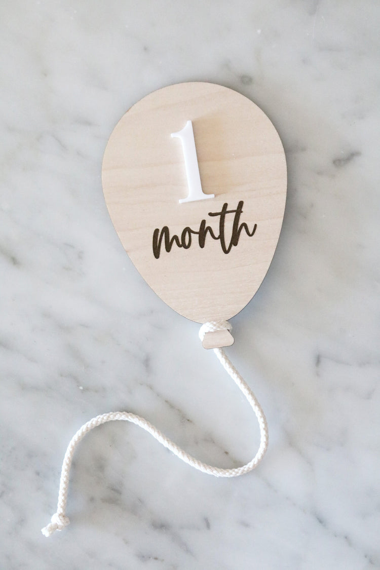wood balloon baby age monthly milestone sign
