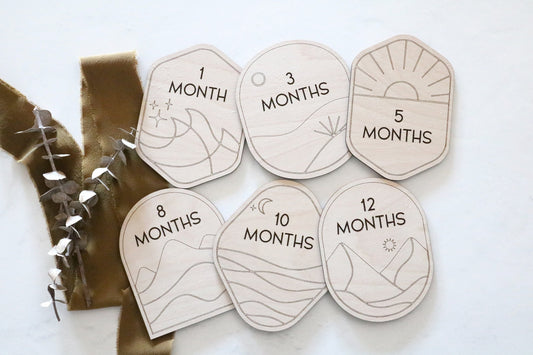set of wood boho baby age monthly milestone signs