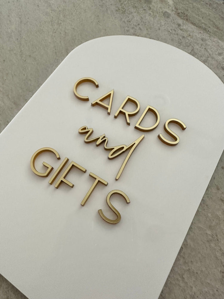 acrylic arch cards and gifts sign | acrylic wedding sign | wedding decor | arched | wedding reception | acrylic | gift table | card table