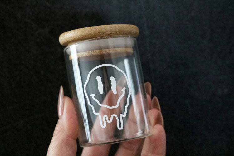 drippy happy face stash jar | 2 sizes