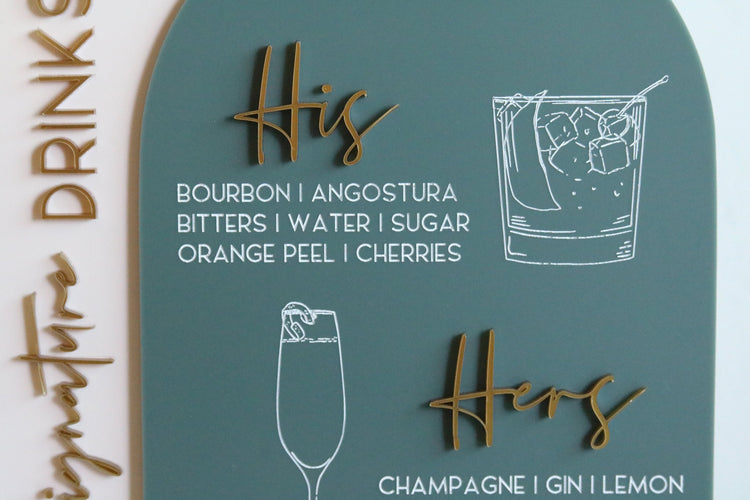 acrylic arch signature drinks bar sign | CHOOSE YOUR COLORS
