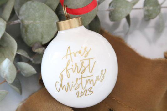 baby's first christmas round porcelain ornament | personalized