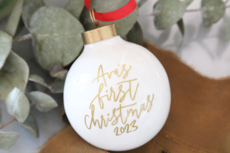 baby's first christmas round porcelain ornament | personalized