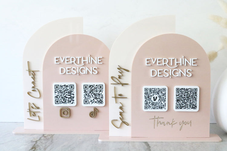 acrylic double arch scan to pay QR code business sign | small business sign | payment | freestanding | logo | market sign | touchless