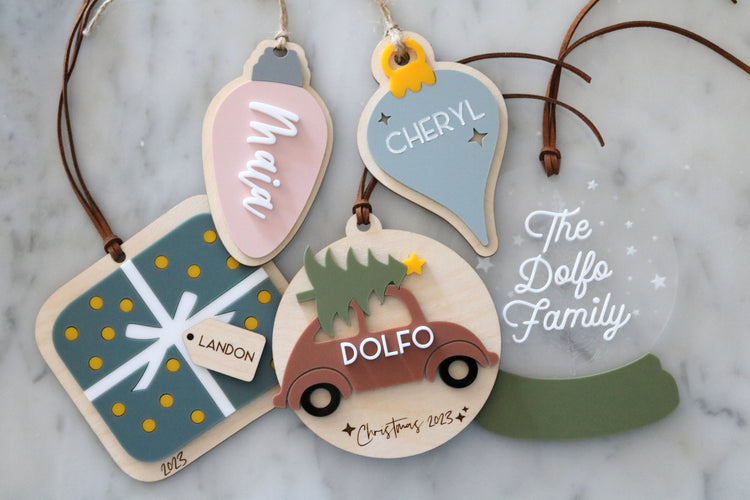 custom family snow globe ornament | gift tag | christmas ornament | personalized | christmas gift | name ornament | christmas tree | unique
