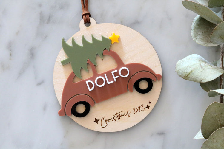 custom christmas car name ornament | vintage vw bug | slug bug | family ornament | christmas tree | personalized | christmas gift | unique