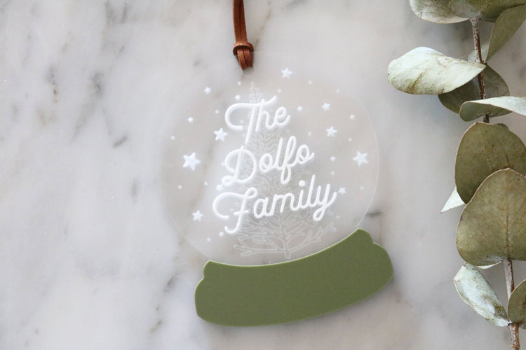 custom family snow globe ornament | gift tag | christmas ornament | personalized | christmas gift | name ornament | christmas tree | unique