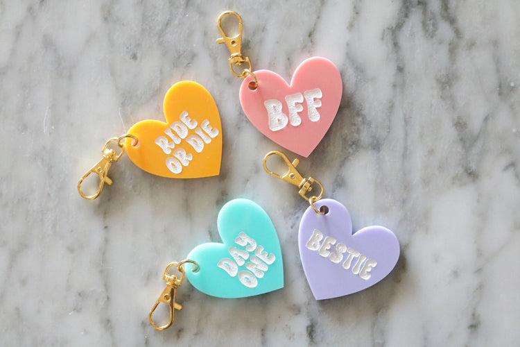 best friend keychain | bff | bestie | conversation heart | back to school | gift | backpack | key chain | retro | bag tag | valentines day