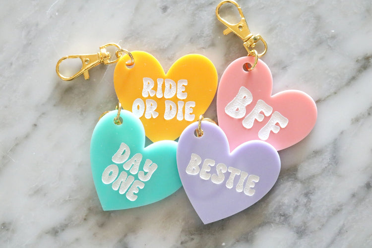 best friend keychain | bff | bestie | conversation heart | back to school | gift | backpack | key chain | retro | bag tag | valentines day